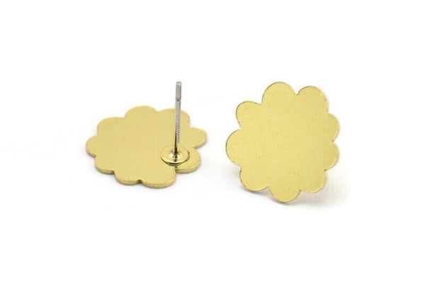 Earring Studs, 10 Raw Brass - Cloud Shaped Stud Earrings - Brass Earrings - Earrings (13x14x0.60mm) A2970