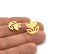 Brass Flower Earring, 8 Raw Brass Tulip Flower Shaped Stud Earrings (18x18x0.60mm) A2963