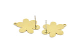 Brass Flower Earring, 8 Raw Brass Flower Shaped Stud Earrings With 1 Loop (20x16x0.60mm) A2957