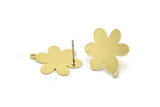 Brass Flower Earring, 8 Raw Brass Flower Shaped Stud Earrings With 1 Loop (20x16x0.60mm) A2957