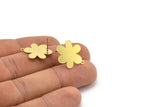 Brass Flower Earring, 8 Raw Brass Flower Shaped Stud Earrings With 1 Loop (20x16x0.60mm) A2957