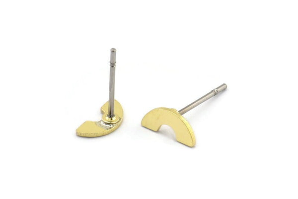 Earring Studs, 12 Raw Brass - Tiny U Shape Earrings - Brass Earrings - Earrings (4x8x0.60mm) A2960