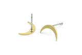 Brass Moon Earring, 12 Raw Brass Tiny Crescent Moon Shaped Stud Earrings (10x2x0.60mm) A2954