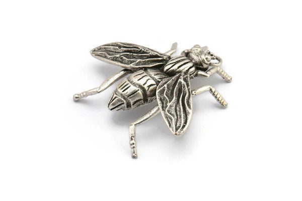 Huge Bug Pendant, 1 Antique Silver Plated Bug Fly Insect Charm Pendant (43x41mm) N0214 H0153