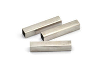 Silver Rectangle Tube, 24 Square Silver Brass Tubes (32x6x6mm) Sq06nf Brc261