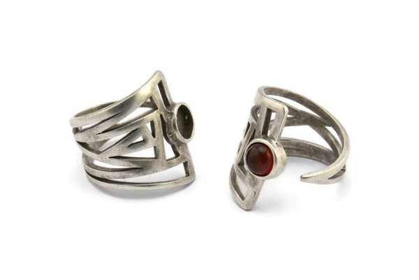 Gümüş Yüzük, 1 Taşlı Antik Gümüş Kaplama Pirinç Yüzük - Ped Boyutu 6mm N1951 H1488