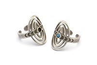 Silver Royal Ring, 2 Antique Silver Plated Brass Royal Rings With 1 Stone Settings - Pad Size 3mm N1953 H1492