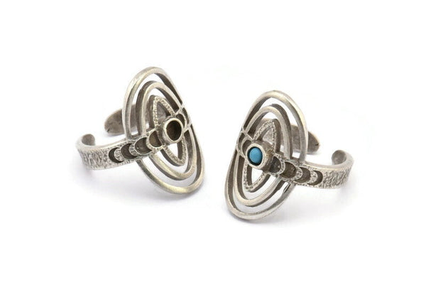 Silver Royal Ring, 2 Antique Silver Plated Brass Royal Rings With 1 Stone Settings - Pad Size 3mm N1953 H1492