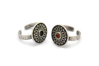 Silver Ring Settings, Antique Silver Plated Brass Sun Ring With 1 Stone Setting - Pad Size 4mm N2016 H1447