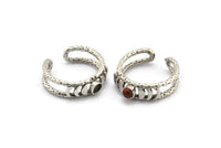 Silver Ring Settings, 2 Antique Silver Plated Brass Moon Phases Ring With 1 Stone Setting - Pad Size 4mm V134 H1481