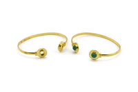 Brass Round Cuff, 1 Raw Brass  Round Cuff Stone Setting With 2 Pads -  Pad Size 6mm R071