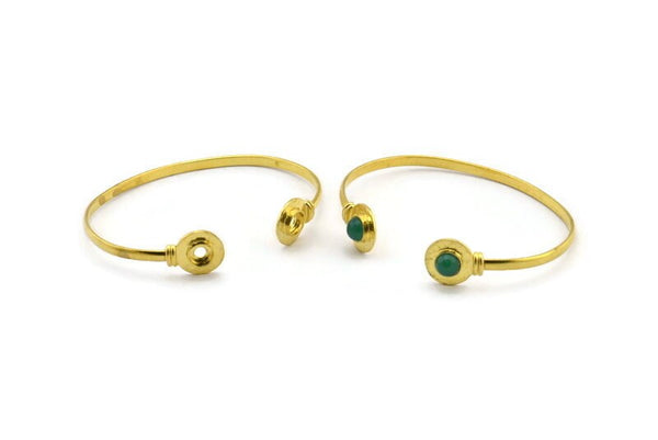 Brass Round Cuff, 1 Raw Brass  Round Cuff Stone Setting With 2 Pads -  Pad Size 6mm R071