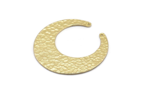 Hammered Moon Crescent Charm, 2 Raw Brass Hammered Moons with 2 Holes Pendant (45x44x14mm) N0199