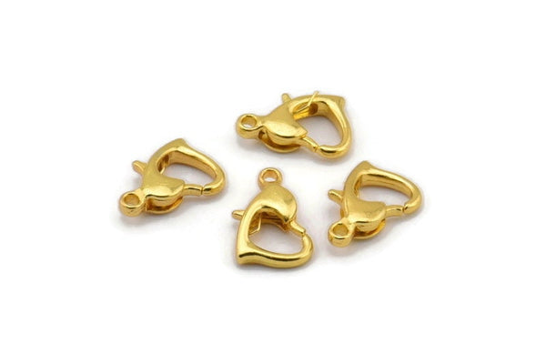 Gold Heart Clasp, 24 Gold Tone Brass Heart Lobster Clasps, Findings (10x7mm) A1026