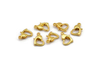 Gold Heart Clasp, 24 Gold Tone Brass Heart Lobster Clasps, Findings (10x7mm) A1026