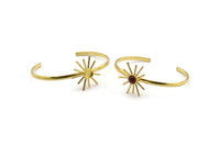 Brass Sun Cuff,  Raw Brass Sunshine Cuff Stone Setting With 1 Pad -  Pad Size 6mm N0986