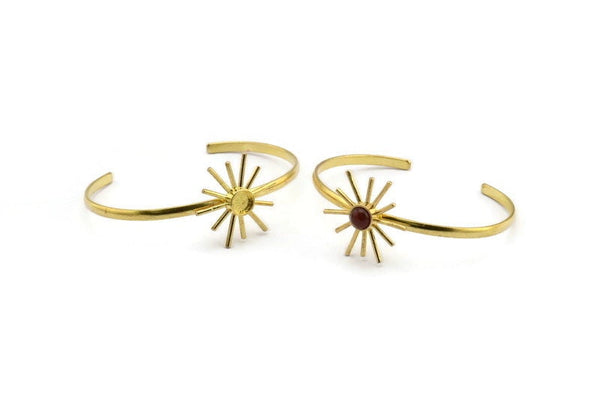 Brass Sun Cuff,  Raw Brass Sunshine Cuff Stone Setting With 1 Pad -  Pad Size 6mm N0986