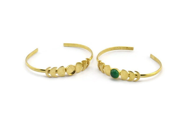 Brass Moon Cuff,  Raw Brass Moon Phases Cuff Stone Setting With 1 Pad -  Pad Size 8mm N1143