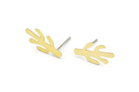 Earring Studs, 12 Raw Brass - Cactus Shaped Stud Earrings - Brass Earrings - Earrings (18x9x0.60mm) A2987