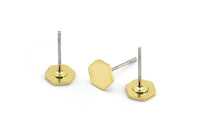 Brass Hexagon Earring, 12 Raw Brass Tiny Hexagon Shaped Stud Earrings (6x0.80mm) A2984