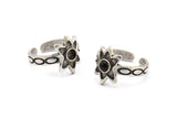 Silver Ring Setting, 2 Antique Silver Plated Brass Flower Ring With 1 Stone Settings - Pad Size 4mm N2019 H1449