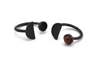 Black Ring Settings, 2 Oxidized Brass Black Moon And Planet Ring With 1 Stone Setting - Pad Size 6mm R053 S905