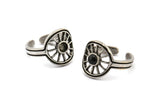 Silver Ring Settings, 2 Antique Silver Plated Brass Sun Rings With 1 Stone Setting - Pad Size 4mm N2004 H1456