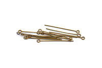 Vintage Beading Pin, 100 Raw Brass Eye Pins, Findings (40mm) Brc214