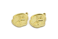 Brass Nordic Runes Charm, 4 Raw Brass Viking Safe Travels Symbol Rune Charms With 1 Loop, Viking Runes, Runic Alphabet (19x16x1.5mm) N2047
