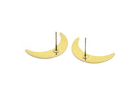 Brass Moon Earring, 8 Raw Brass Crescent Moon Stud Earrings (22x5x0.80mm) M409 A1645