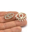 Silver Eye Earring, 4 Antique Silver Plated Brass Eye Stud Earrings (29x1mm) N1030 H1186