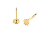 Gold Round Earring, 12 Textured Gold Plated Brass Round Earring Studs (4x0.80mm) A1530