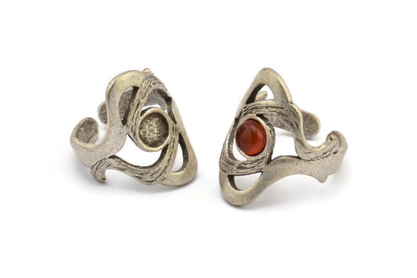 Gümüş Boho Yüzük, Antik Gümüş Kaplama Pirinç Boho Yüzük, 1 Taş Ayarlı - Ped Boyutu 6 mm N1787 H1519