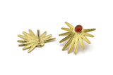 Brass Sun Earring, 2 Raw Brass Sunshine Stud Earrings - Pad Size 6mm N0707