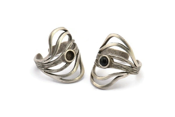 Silver Royal Ring, Antique Silver Plated Brass Royal Rings With 1 Stone Settings - Pad Size 4mm N1842 H1539