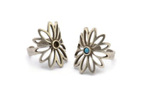 Silver Flower Ring, Antique Silver Plated Brass Flower Rings With 1 Stone Settings - Pad Size 3mm N1849 H1490
