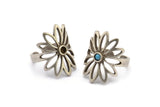 Silver Flower Ring, Antique Silver Plated Brass Flower Rings With 1 Stone Settings - Pad Size 3mm N1849 H1490