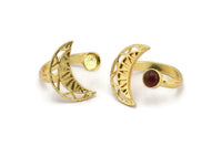 Gold Ring Setting,  Gold Plated Brass Moon And Planet Ring With 1 Stone Settings - Pad Size 6mm N1273