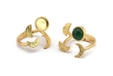 Gold Ring Settings, Gold Plated  Brass Moon And Planet Ring With 1 Stone Setting - Pad Size 8mm R051 Q0606