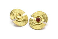 Brass Moon Earring, 2 Raw Brass Half Moon Stud Earrings - Pad Size 6mm N0701