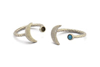 Silver Ring Settings, 4 Antique Silver Plated Brass Moon And Planet Ring With 1 Stone Setting - Pad Size 3mm N1020 H0456