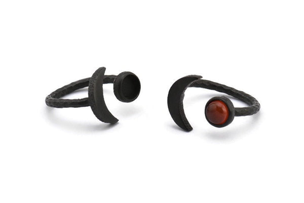 Black Ring Settings, 3 Oxidized Brass Black Moon And Planet Ring With 1 Stone Setting - Pad Size (6.2mm) BS 1964 S903
