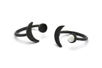 Black Ring Settings, 3 Oxidized Black Brass Moon And Planet Ring With 1 Stone Setting - Pad Size 5mm N0821 S1164