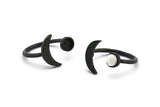 Black Ring Settings, 3 Oxidized Black Brass Moon And Planet Ring With 1 Stone Setting - Pad Size 5mm N0821 S1164