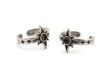 Silver Star Ring, 2 Antique Silver Plated Brass Ethnic Star Rings With 1 Stone Settings - Pad Size 4mm N1960 H1468