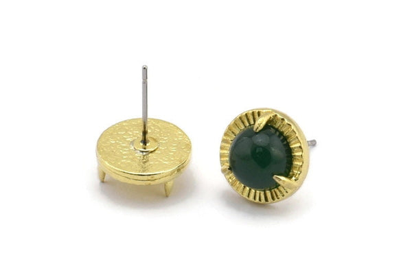 Brass Claw Earring, 4 Raw Brass 3 Claw Stud Earrings - Stone Setting - Pad Size 8mm N1296