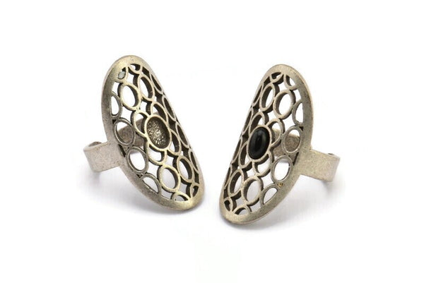 Gümüş Boho Yüzük, Antik Gümüş Kaplama Pirinç Boho Yüzük, 1 Taş Ayarlı - Ped Boyutu 6x4mm N1795 H1518