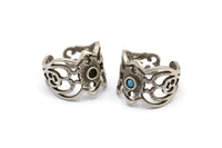 Gümüş Boho Yüzük, Antik Gümüş Kaplama Pirinç Boho Yüzükler, 1 Taş Ayarlı - Ped Boyutu 3 mm N1836 H1548