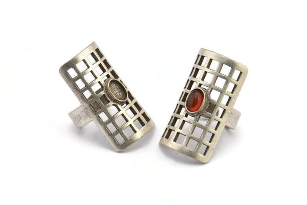 Gümüş Kraliyet Yüzüğü, Antik Gümüş Kaplama Pirinç Kraliyet Yüzükleri, 1 Taş Ayarlı - Ped Boyutu 5x7mm N1843 H1550