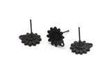 Black Flower Earring, 6 Oxidized Black Brass Flower Stud Earrings With 1 Hole (11x13mm) N1203 S651